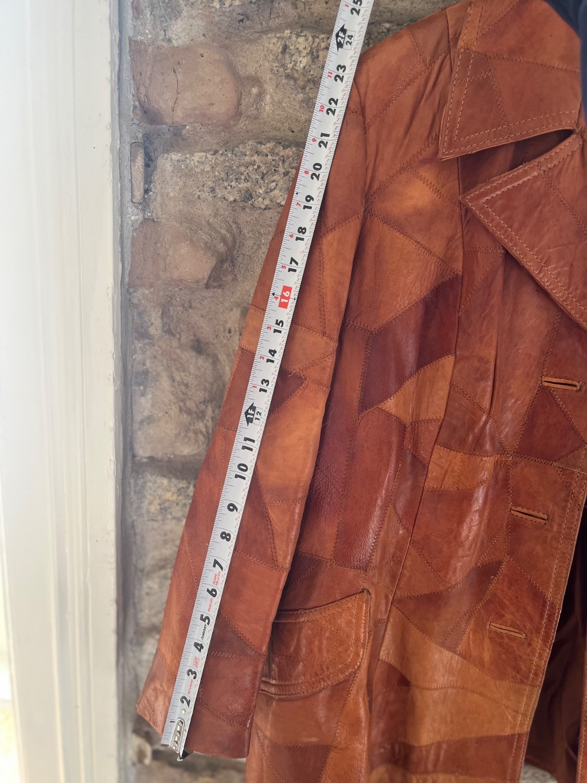 Brown leather patchwork jacket  Made in Korea Gen… - image 4