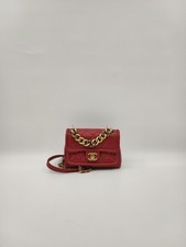 Chanel Red Quilted Lambskin Chunky Chain Flap Gold CC Crossbody Shoulder Bag