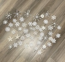 Handmade Crocheted Snowflake Christmas Ornaments Vintage White Off-White 50 