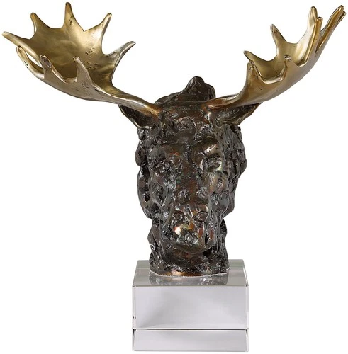Uttermost 18187 Moose Bust 9" Tall Cast Iron and Crystal Animals - Crystal / - Picture 4 of 5