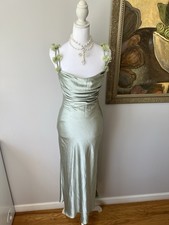 VGBNT Sage Green Satin Maxi Dress Cowl Neck Ruched Wedding Bridesmaid Size Small
