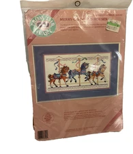 Vtg Dimensions The Merry Go Round Horses Cross Stitch Kit #53542 , 1989 sealed