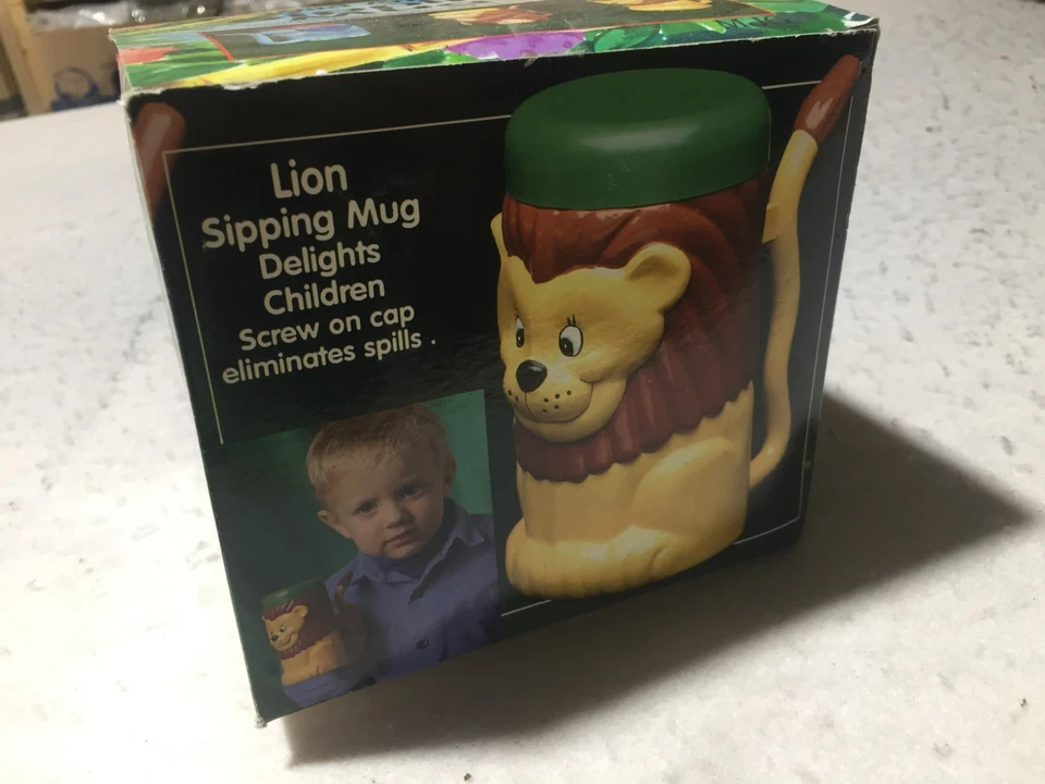 VTG Set of 3 Wild Animal Sipping Mugs Childs Sippy Cup Elephant Lion Monkey - Image 3 of 4