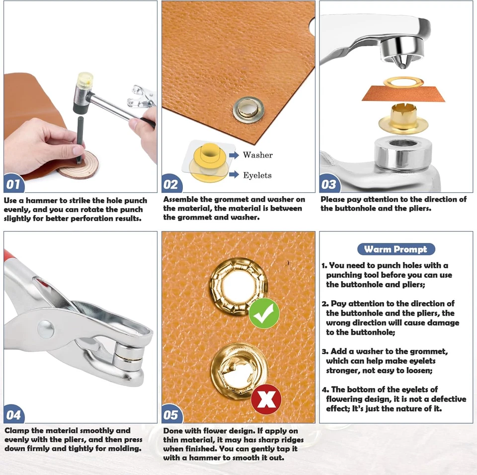 1203Pcs Grommet Tool Kit with Eyelet Pliers, 1/4 Inch 6mm(Inside Hole Size) ... - Image 3 of 4