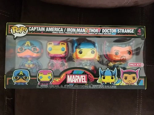 Funko Pop Marvel 4 Pack Black Light Captain America Iron Man Thor Doctor Strange