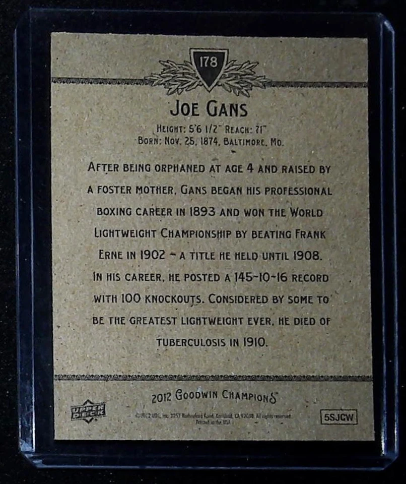 2012 Upper Deck Goodwin Champions #178 Joe Gans - Image 2 of 2