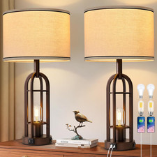 Farmhouse Table Lamps for Living Room Bedroom Set of 2 - Rustic Industrial Bedsi