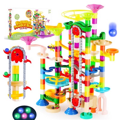 236 piece Marble Run Glowing Building Blocks with Motorized Elevator STEM Toy