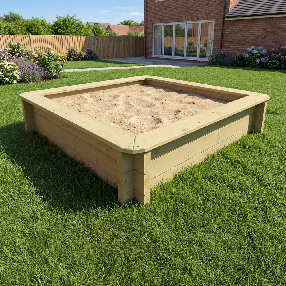 Wooden Sandpit - 1.5m x 1.5m – 429mm Height – 44mm Thick Wall