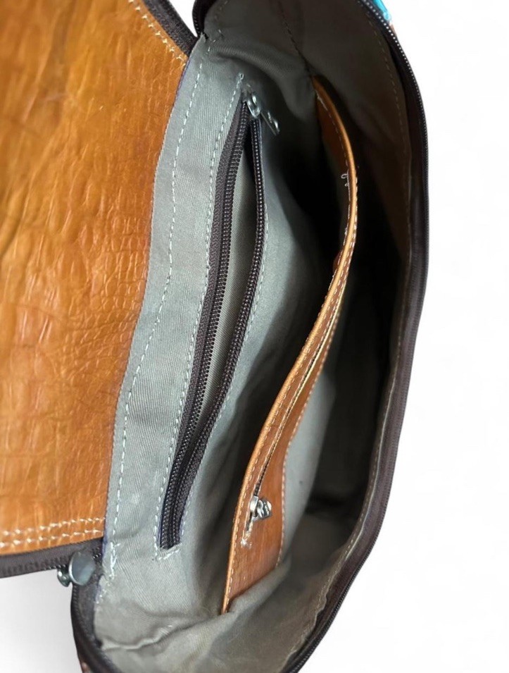 Vtg 90s Multicolor Patchwork Leather Backpack - image 5