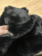 Surell Black Rabbit Fur Jacket Front Zip Sleeveless Size S