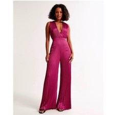 Abercrombie  Fitch Giselle Pleated Sleeveless Plunge Wide Leg Jumpsuit Small