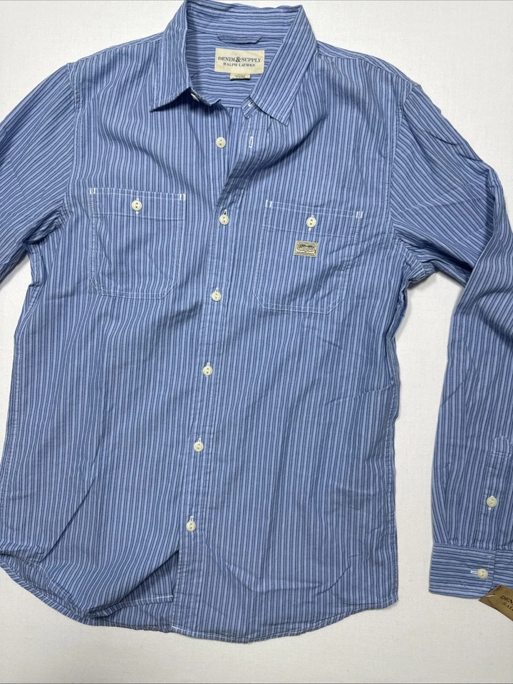 NUEVO CON ETIQUETAS Camisa Para Hombre M Ralph Lauren Denim & Supply Azul Botón LS Foto 2 de 4