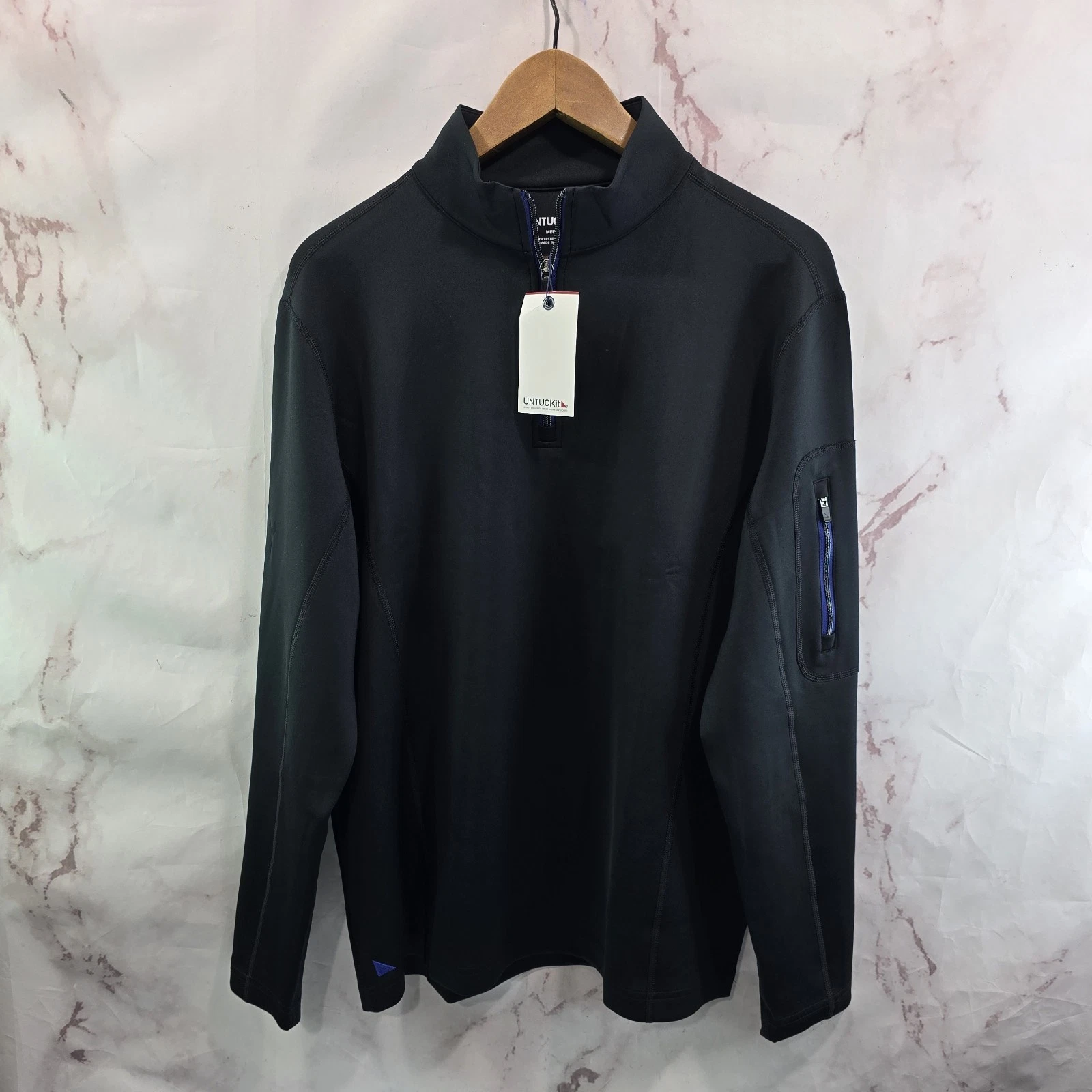 Untuckit Shirt Mens Medium Black Mazzano Pullover Quarter Zip Active