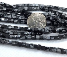 4mm Snowflake Obsidian Cube Gemstone Beads 16-Inch Strand