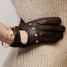 Ladies Woman Genuine Nappa Leather Drive W/ Button Unlined Gloves On Sale L117W