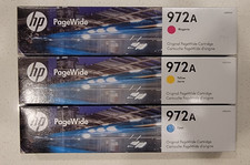 Genuine HP 972A PageWide CMY Ink Set New in Box NO BLACK 2027 2028 DATES