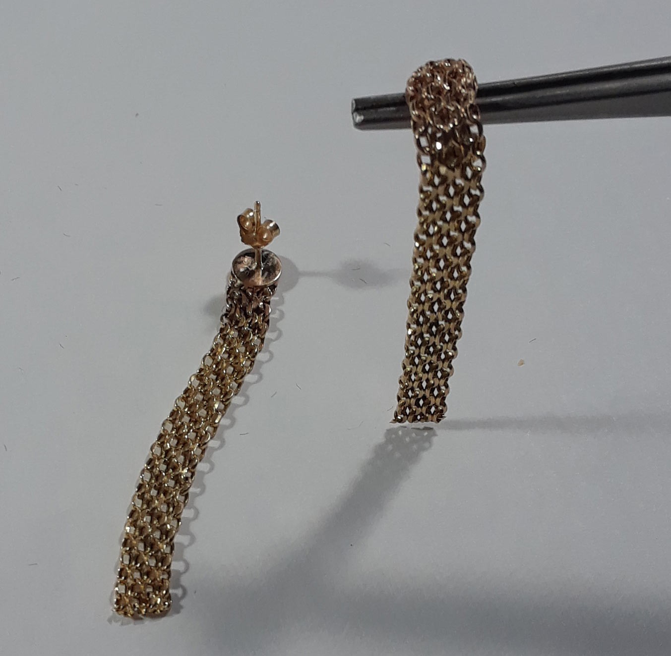 Solid 14K Yellow Gold Stud Pierced Drop Chain Ear… - image 4