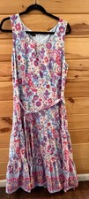 Talbots Maxi Dress pastel floral Tiered sleeveless summer beach resort