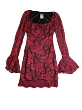 Guess Dress Womens 0 Red Lace Bell Sleeve Nylon Spandex Boho Party Casual Ladies