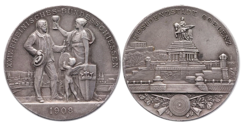 Koblenz 1908 Schießmedaille vz Silber Freiberg Stadtansicht Deutschland Deutscher Staat - Bild 3 von 8