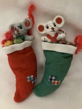 Vintage Felt Mice In Stockings Christmas Ornaments