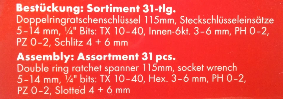 Wurth 096511310 Llave inglesa de trinquete de doble anillo con brocas Mini juego 31 piezas Foto 4 de 4