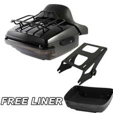 King Trunk Pad Mount Rack &LED Brake Tail Light Fit For Harley Touring 14-25 24