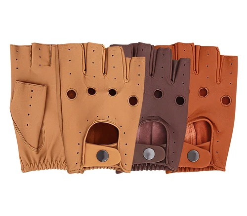 MENS HALF FINGERS SOFT REAL LEATHER DRIVING GLOVES CHAUFFEUR MOTORCYCLE FASHION