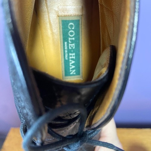 Vintage Cole Haan Women's Leather Dress Booties 7AA*NarrowBlack Quilted Laceup - Picture 10 of 16