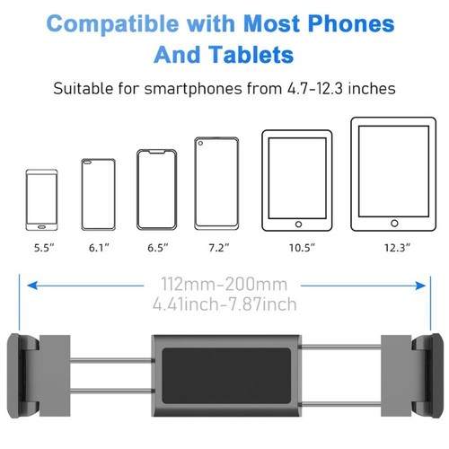 Car Headrest Mount, Angle Adjustable Headrest Tablet Holder for 4.7" to 12.3" - Afbeelding 7 van 8