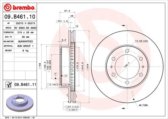 2X Brembo 09.B461.11 Bremsscheibe FüR Toyota-image