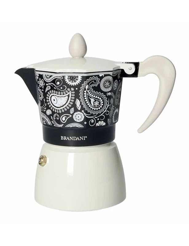 Caffettiera Moka 3 Tazze BRANDANI Shanti Bianco e Nero in Alluminio NUOVO