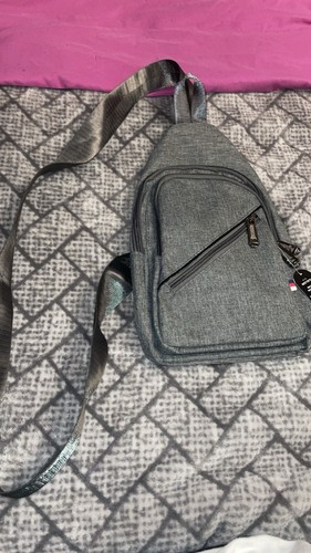 Mens Unisex Crossbody Sling Shoulder Bag Hiking Running Cycling NEW Gray Nylon