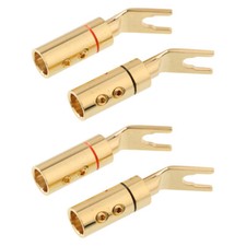 4pcs Gold Plated Pure Red Copper Speaker Spade Connectors Fork Spade Connector