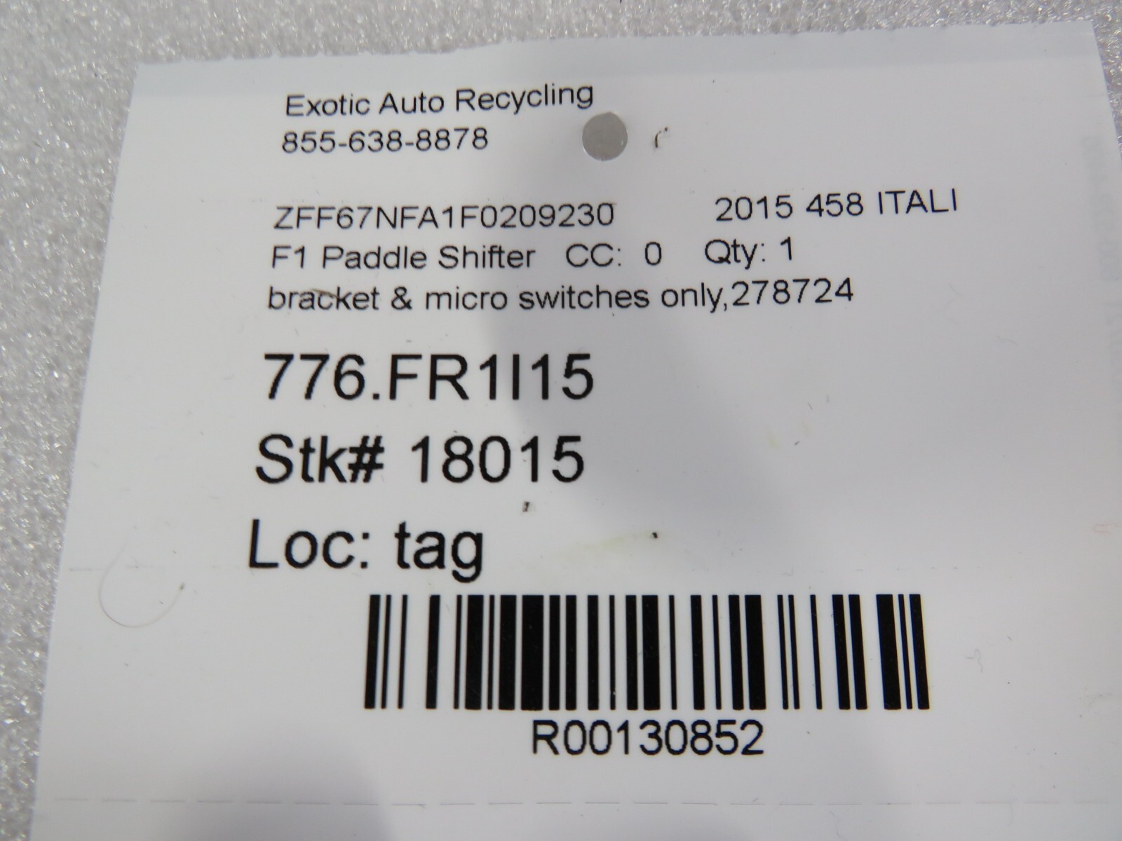 Ferrari 458 Italia, Spider, FF, Paddle Shifter Bracket, Used, P/N 278724