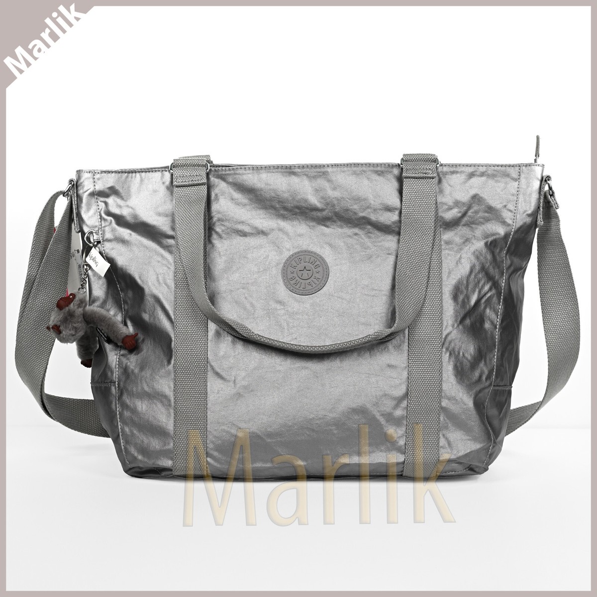 Genuine Kipling Adara Large Crossbody Tote Bag Smooth Silver