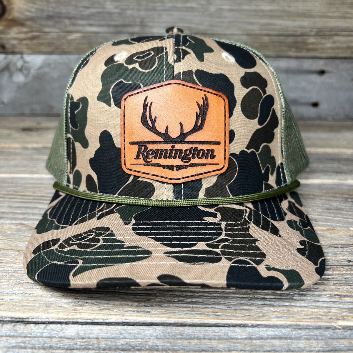 Remington Deer Hunting Duck Camo Leather Patch Rope Trucker Hat | eBay