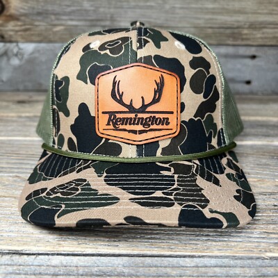 Remington Deer Hunting Duck Camo Leather Patch Rope Trucker Hat | eBay