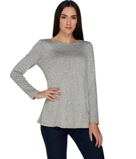 H by Halston Super Soft Knit Boatneck Longsleeve Top, Grey [XS]