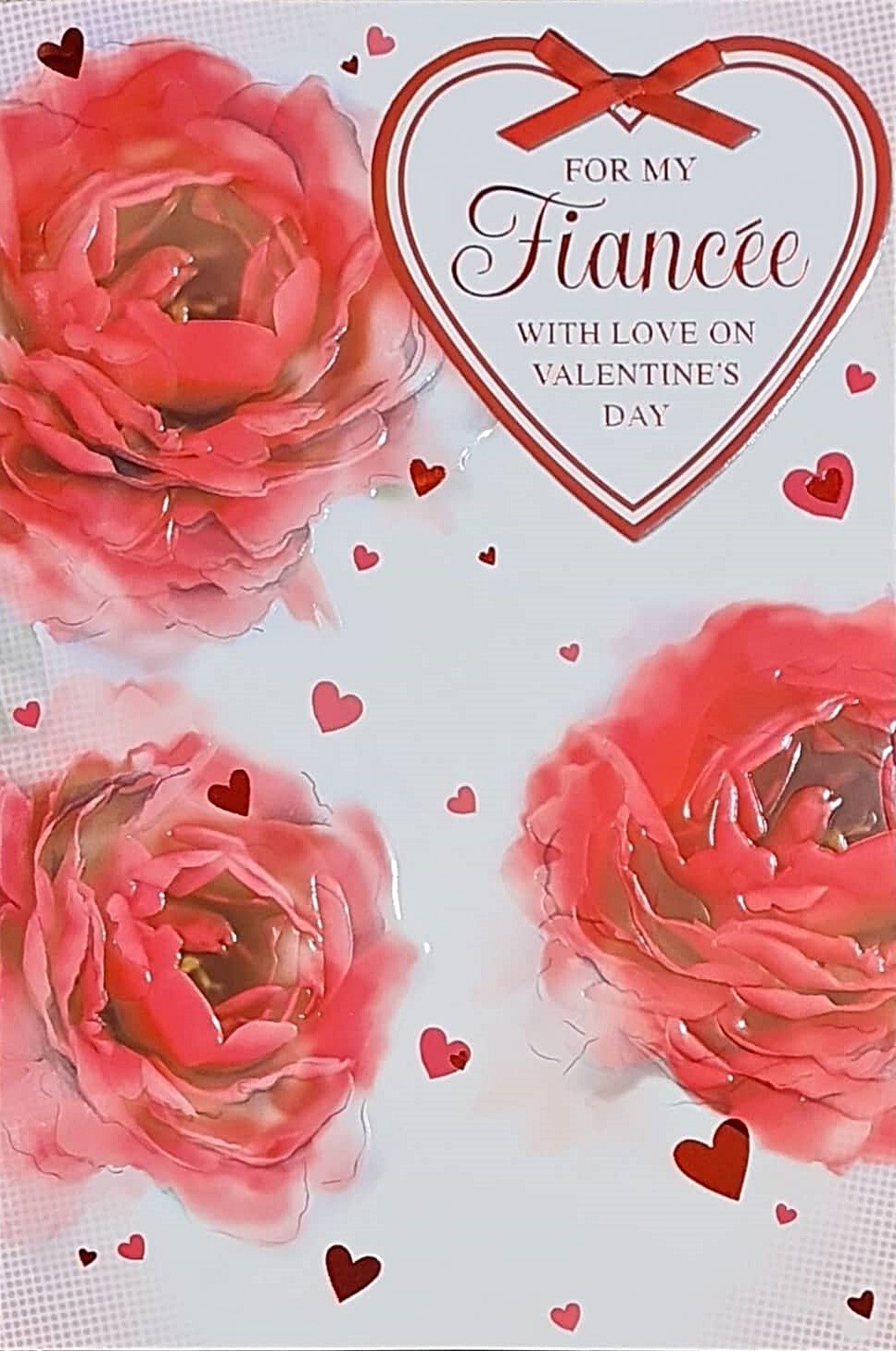 Happy Valentine's Day Card For My Fiancée Female For Her Red Roses Hearts