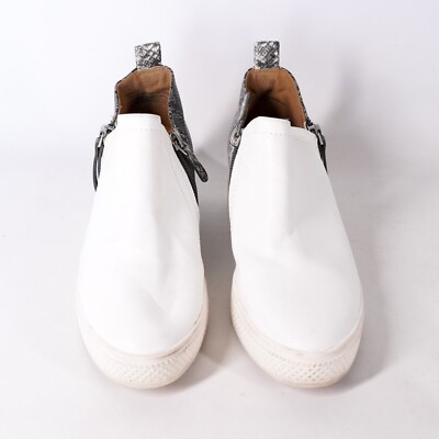 Reptile Snake Skin Shoes Sneakers w/ Zippers Women's 5 1/2M White