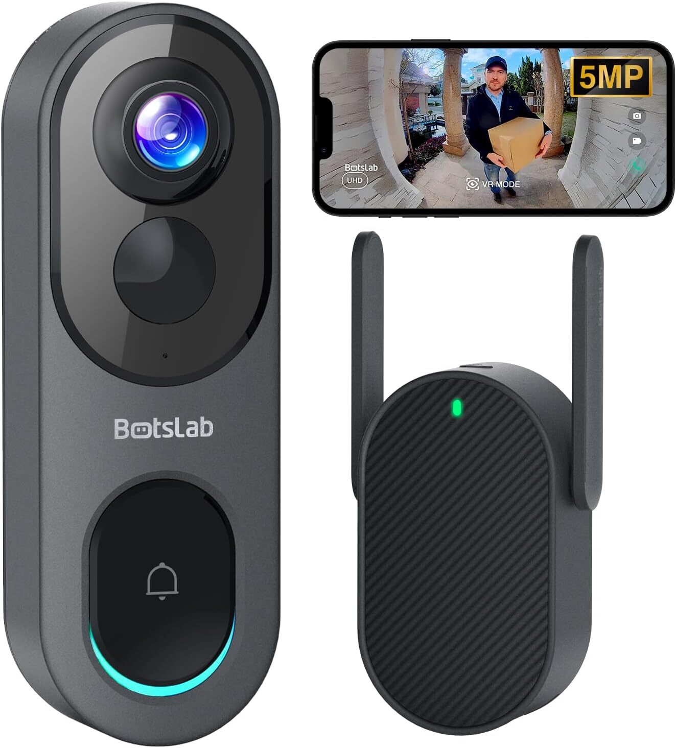Video Doorbell Camera,No Monthly Fee,5MP Wireless Dark Grey-image