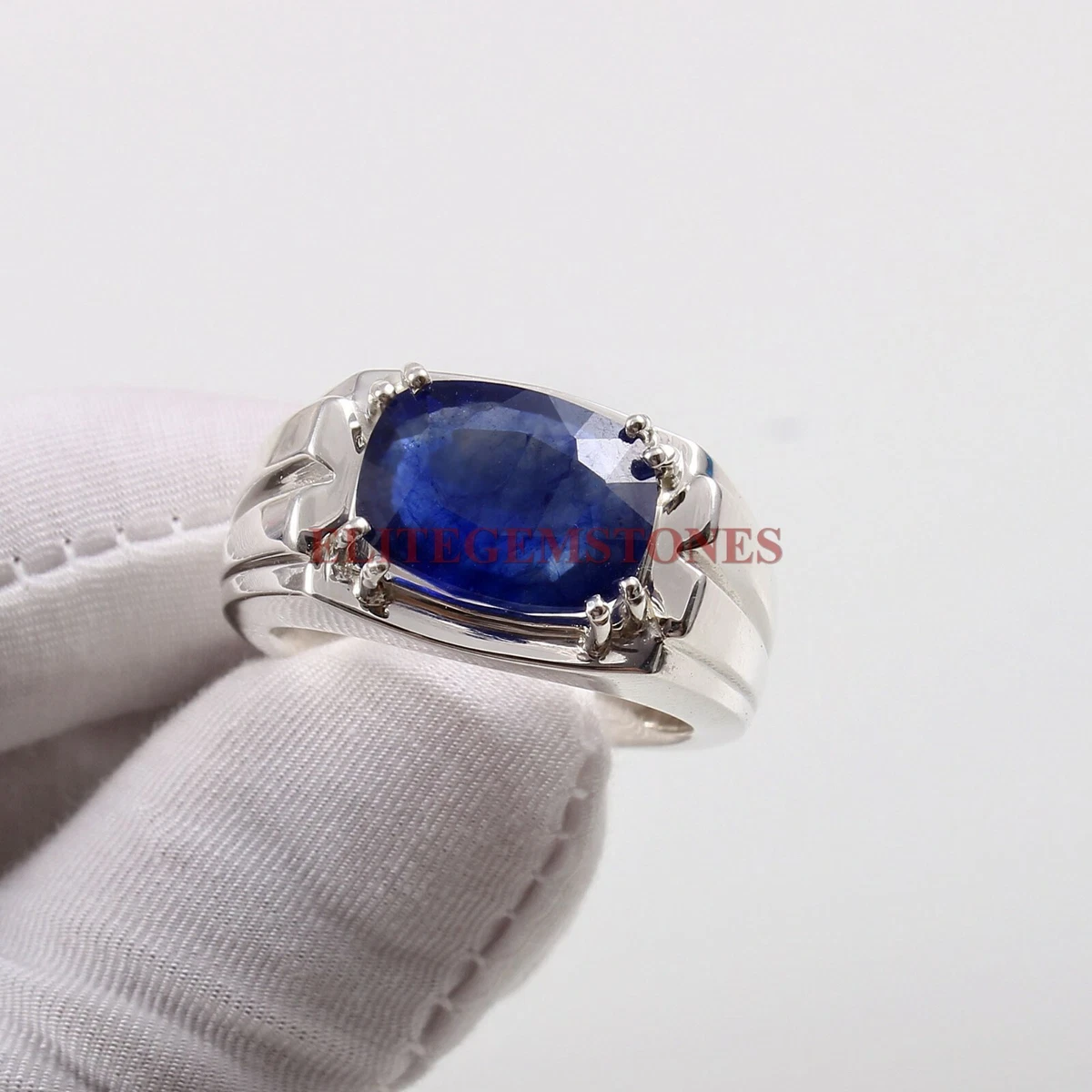 Heated Blue Sapphire Gemstone with 925 Sterling Silver Ring for