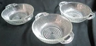 Three (3) Clear Glass "Rays/Concentric Depression Individual Handled Berry Bowls