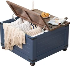 Farmhouse Coffee Table with Hidden Storage, 59 Gallon Square Center Table