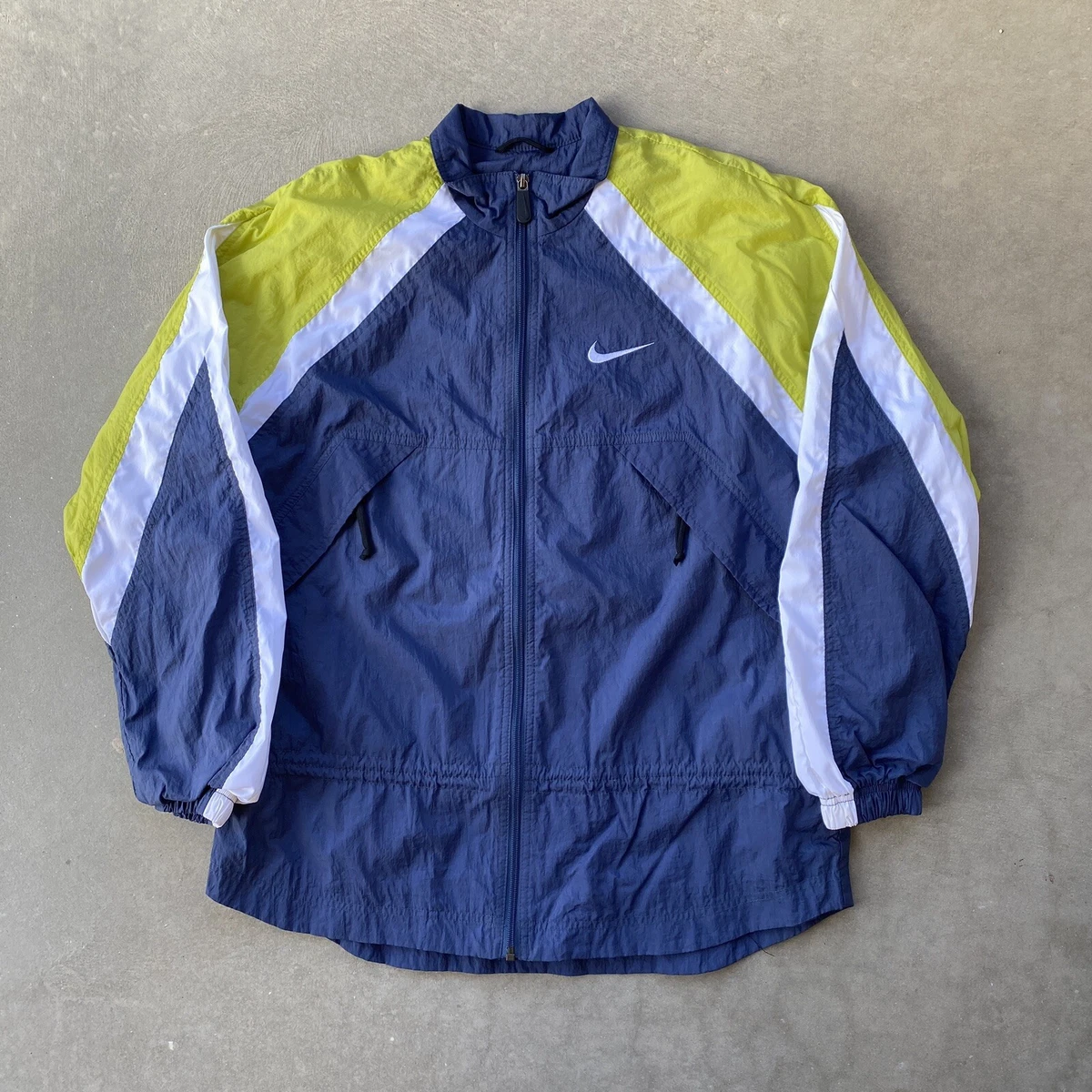 Vintage Nike Windbreaker Jacket M 90s Green Blue White Tag Check Swoosh Logo