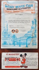 Vintage 1963 Mickey Mouse Club Membership Card & Charter Membership Certificate