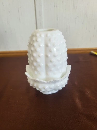 Vintage Fenton White Milk Glass Hobnail 5" Fairy Lamp Light Two-Piece