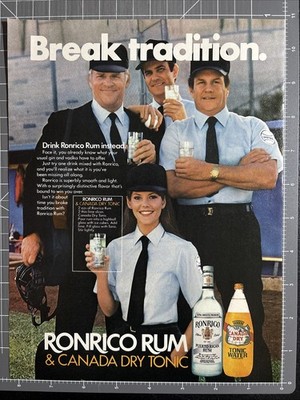 1983 Print Ad Ronrico Rum & Canada Dry Tonic Break Tradition Baseball Umpires